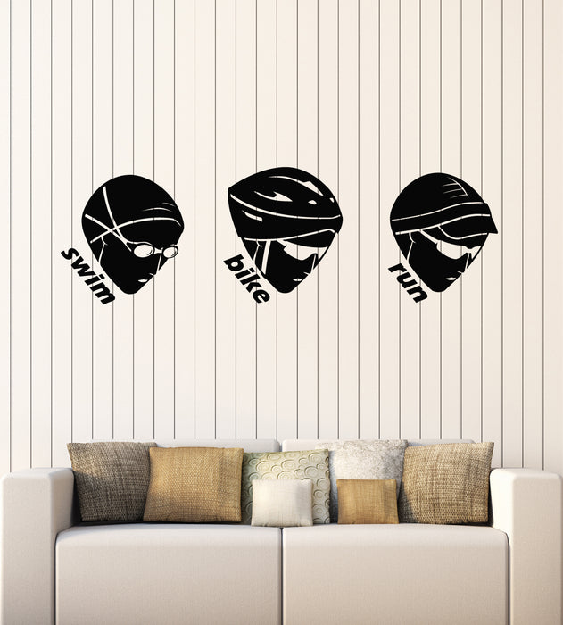 Vinyl Wall Decal Triathlon Swim Bike Run Athlete Head Sport Stickers Mural (g6091)