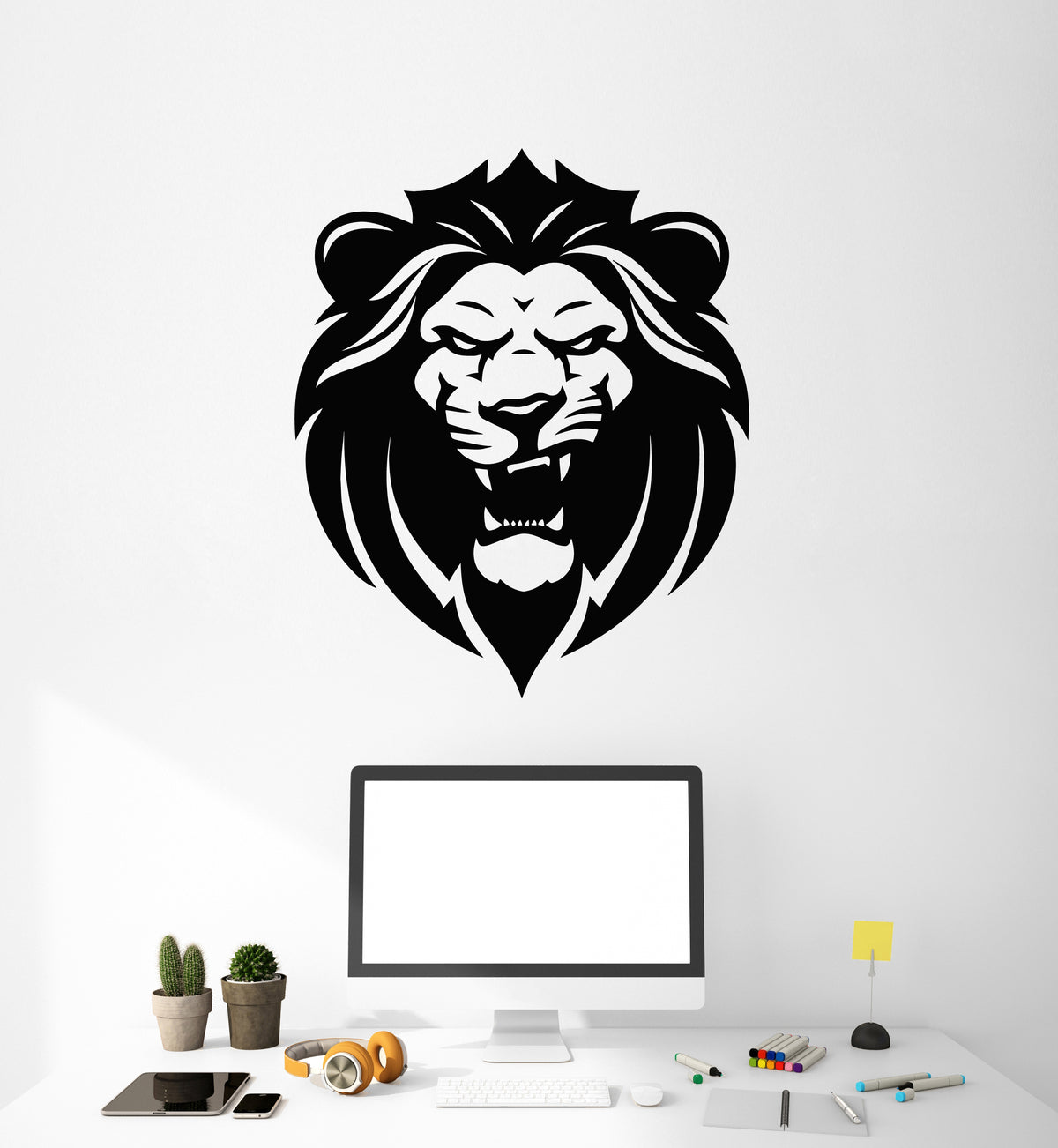 Vinyl Wall Decal Angry lion Head Wild African Animals Predator Sticker ...