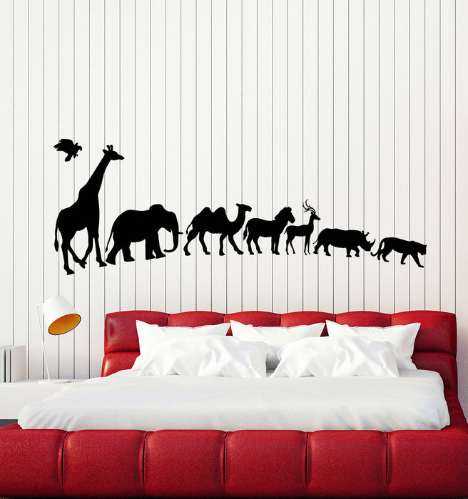 Vinyl Wall Decal Wild Animals Giraffe Elephant Camel Zebra Rhinoceros Stickers Mural (g2726)
