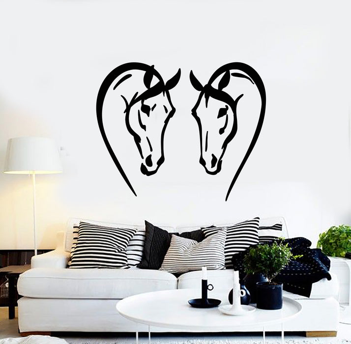 Vinyl Wall Decal Heads Horses Love Animal Farm Pets Stickers Mural (g762)