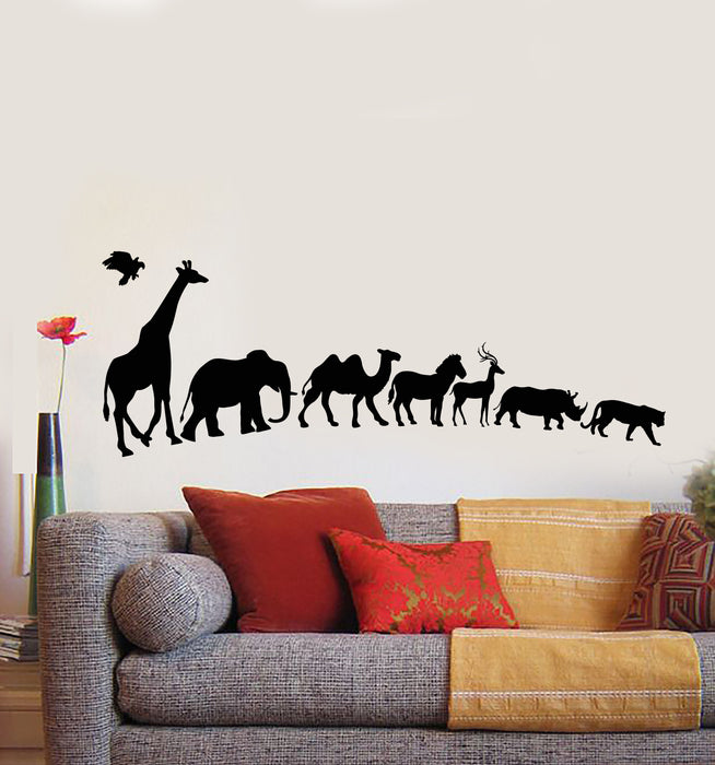 Vinyl Wall Decal Wild Animals Giraffe Elephant Camel Zebra Rhinoceros Stickers Mural (g2726)