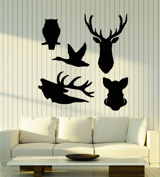 Vinyl Wall Decal Wild Predator Forest Animals Silhouette Deer Owl Stickers Mural (g7003)