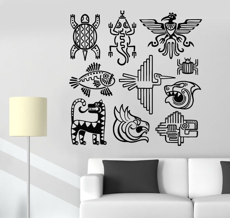 Vinyl Wall Decal Native American Patterns Aztec Decor Animals Stickers Mural (g5157)