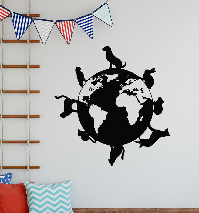 Vinyl Wall Decal Animals Around Planet Earth World Veterinary Pets Stickers Mural (g7253)
