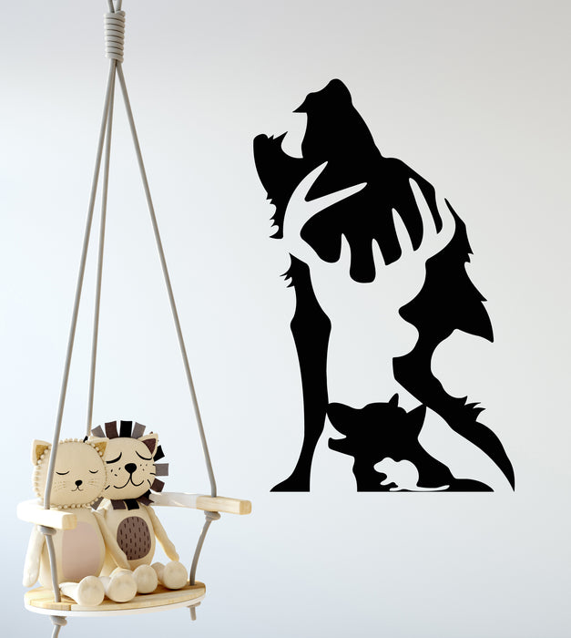 Vinyl Wall Decal Abstract Wild Forest Animals Wolf Deer Stickers Mural (g5333)