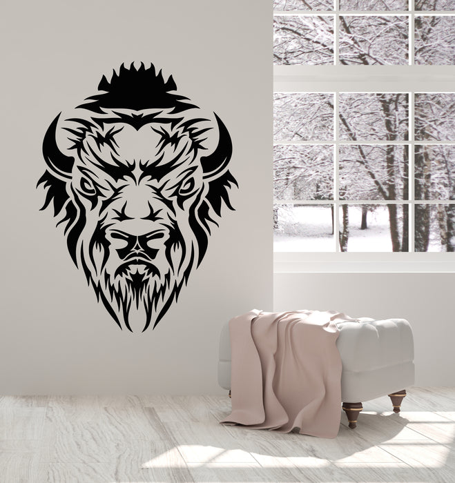 Vinyl Wall Decal Bison Wild Animal Head Bull Power Horns Stickers Mural (g5097)