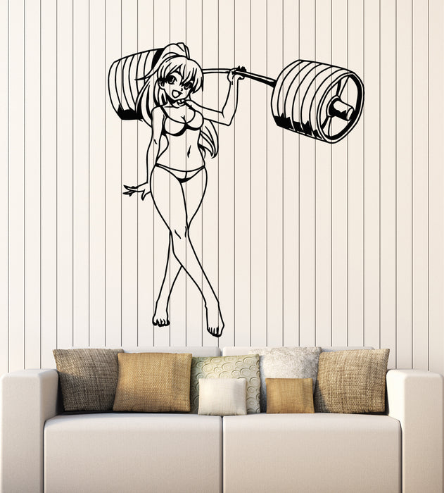 Vinyl Wall Decal Anime Sexy Fitness Girl Barbell Gym Sport Stickers Mural (g1421)