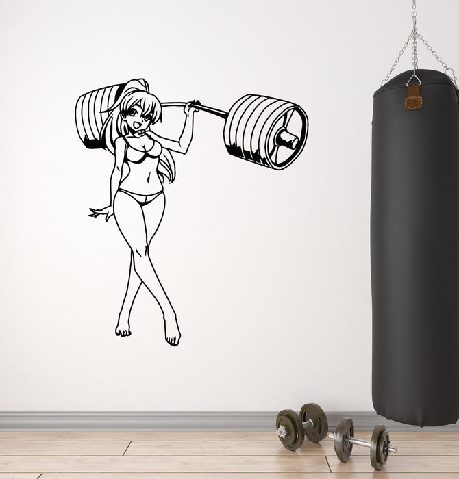 Vinyl Wall Decal Anime Sexy Fitness Girl Barbell Gym Sport Stickers Mural (g1421)