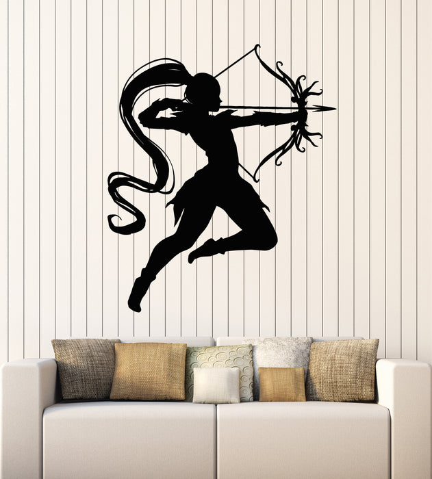 Vinyl Wall Decal Fairy Women Archer Military Silhouette Warrior Stickers Mural (g7887)