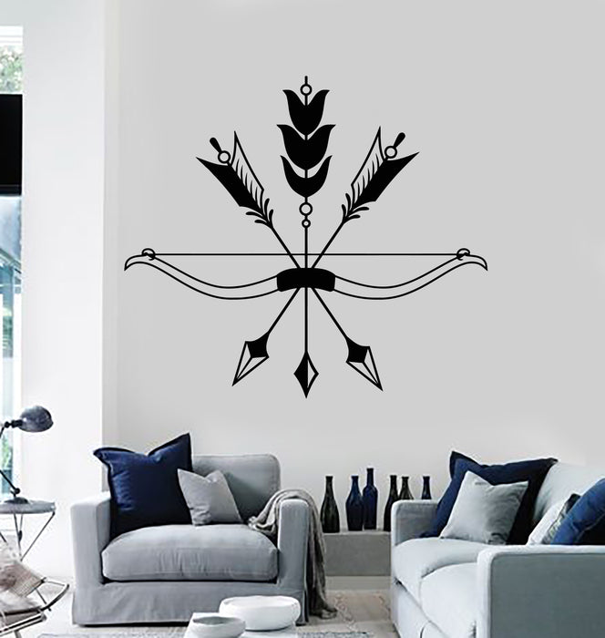 Vinyl Wall Decal Arrows Bow Bird's Feathers Ethnic Style Hunting Stickers Mural (g1066)