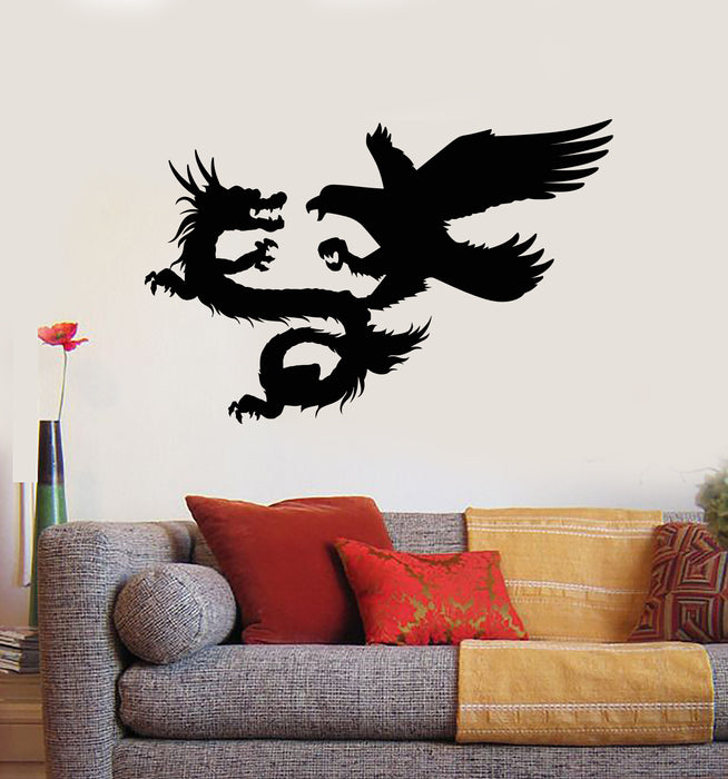Vinyl Wall Decal Asian Dragon With Bird Chinese Mythology Stickers Mural (g1335)