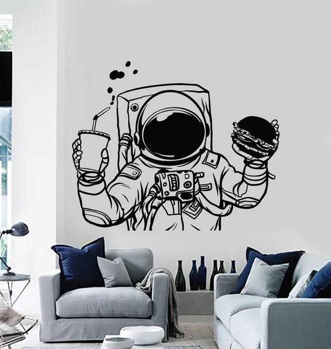 Vinyl Wall Decal Spaceman Cosmonaut Space Burger Drink Fast Food Stickers Mural (g1183)