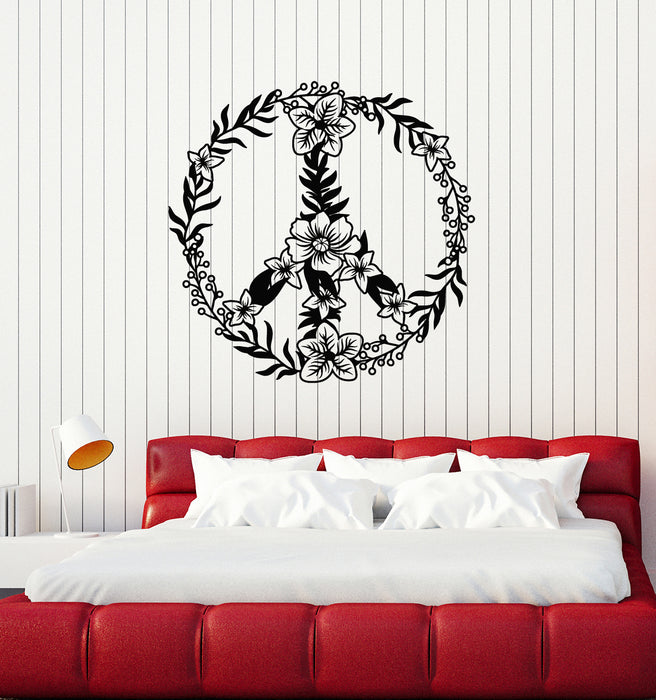 Vinyl Wall Decal Flower Wreath Symbol Of Peace Hippie Ethnic Style Stickers Mural (g6888)