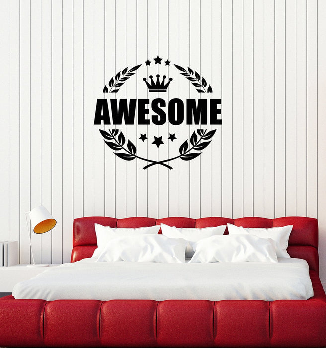 Vinyl Wall Decal Awesome Crown Word Lettering Man Cave Room Art Stickers Mural (ig5672)
