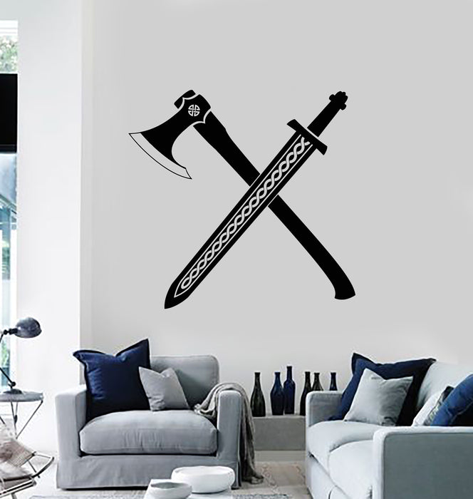 Vinyl Wall Decal Viking Weapons Axe Sword Scandinavian Warrior Stickers Mural (g1080)