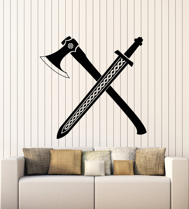 Vinyl Wall Decal Viking Weapons Axe Sword Scandinavian Warrior Stickers Mural (g1080)
