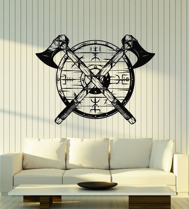 Vinyl Wall Decal Vikings Emblem Warrior Shield Axes Man's Room Stickers Mural (g6597)