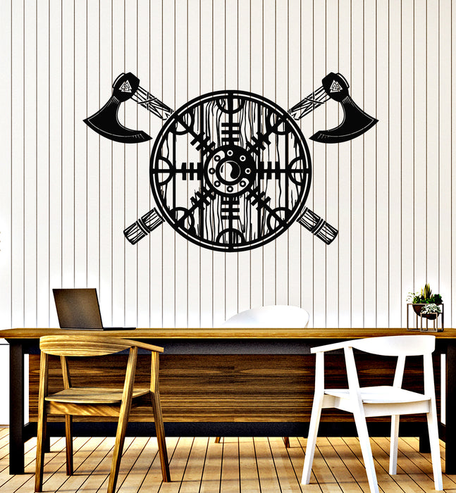 Vinyl Wall Decal Viking Shield Axes Warriors Yin-Yang Symbol Stickers Mural (g4026)
