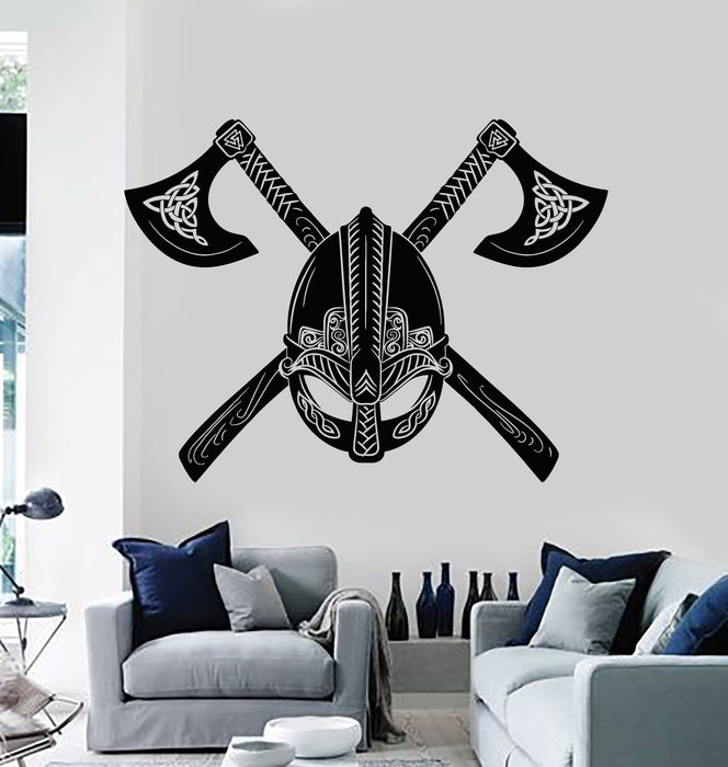 Vinyl Wall Decal Crossed Axes Vikings Weapons Helmet Stickers Mural (g5208)