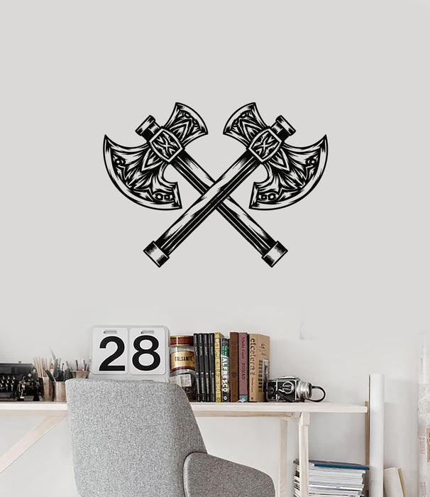 Vinyl Wall Decal Weapons Crossed Warrior Viking Axes War Decor Stickers Mural (g7180)
