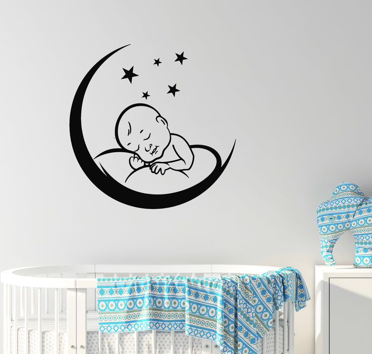 Vinyl Wall Decal Cute Newborn Birth Baby Room Sleeping Crescent  Stickers Mural (g7288)