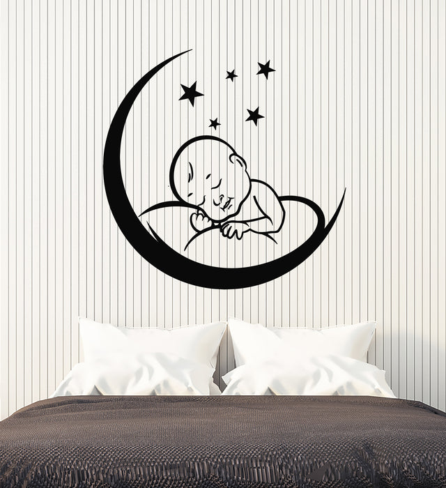 Vinyl Wall Decal Cute Newborn Birth Baby Room Sleeping Crescent  Stickers Mural (g7288)