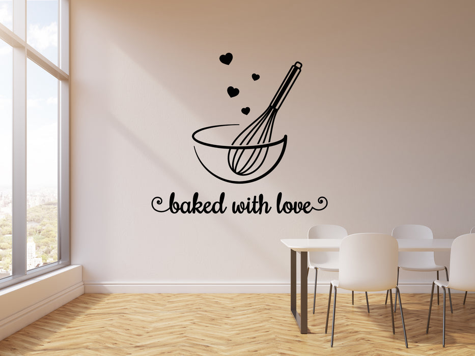 Vinyl Wall Decal Baked With Love Lettering Food Kitchen Restaurant Stickers Mural (g728)