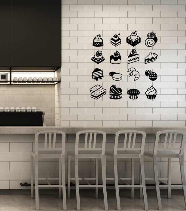 Vinyl Wall Decal Bakery Dessert Pieces of Cake Window Sign Decor Stickers Mural (ig5620)