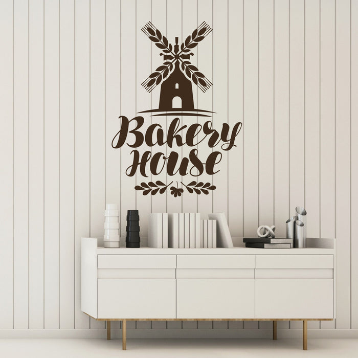 Bakery House Vinyl Wall Decal Bread Mill Lettering Stickers Mural (k037)