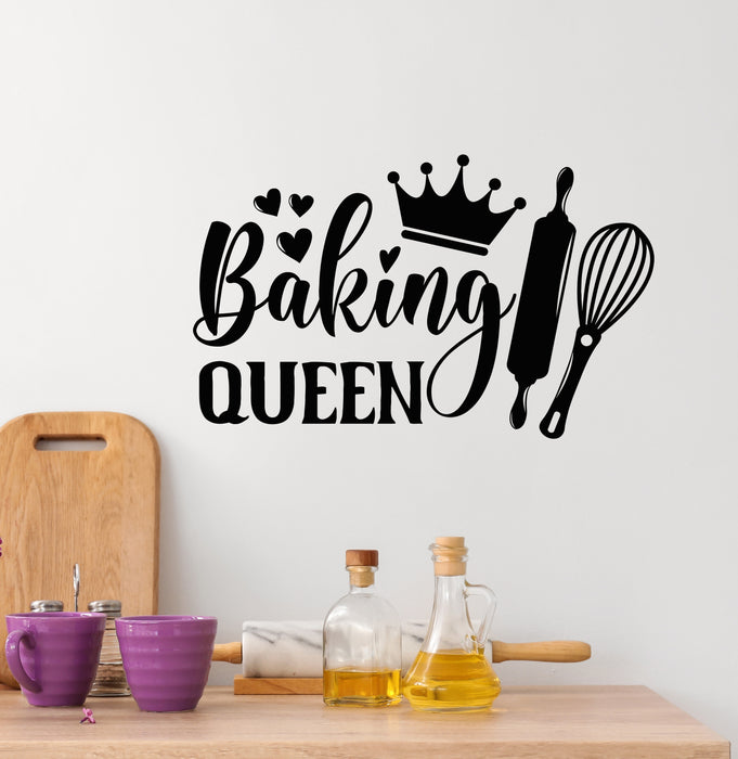 Vinyl Wall Decal Baking Queen Crown Kitchen Bakery Shop Rolling Pin Stickers Mural (g7221)