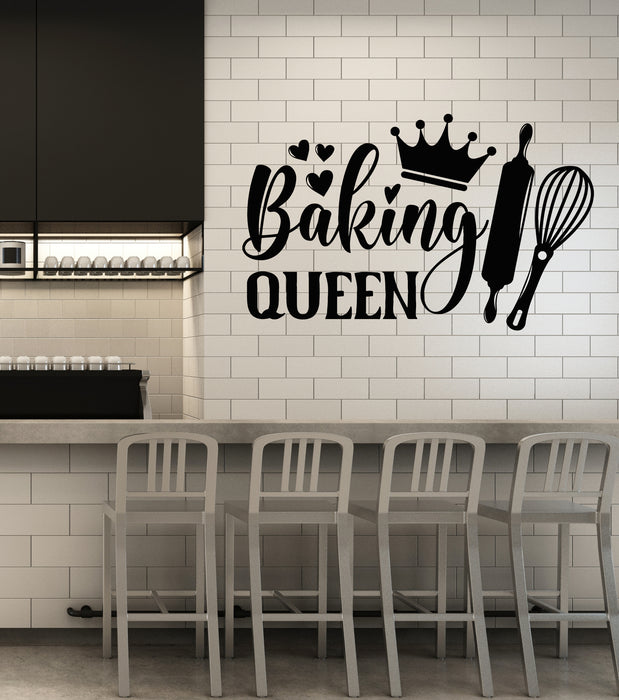 Vinyl Wall Decal Baking Queen Crown Kitchen Bakery Shop Rolling Pin Stickers Mural (g7221)
