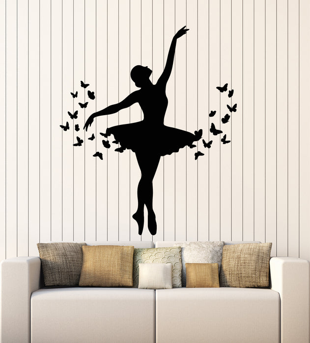Vinyl Wall Decal Ballet Dance Studio Butterflies Ballerina Silhouette Stickers Mural (g5780)