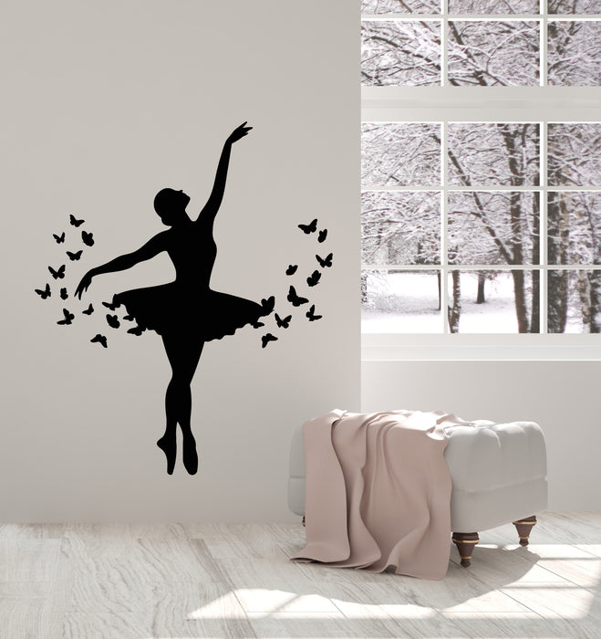 Vinyl Wall Decal Ballet Dance Studio Butterflies Ballerina Silhouette Stickers Mural (g5780)