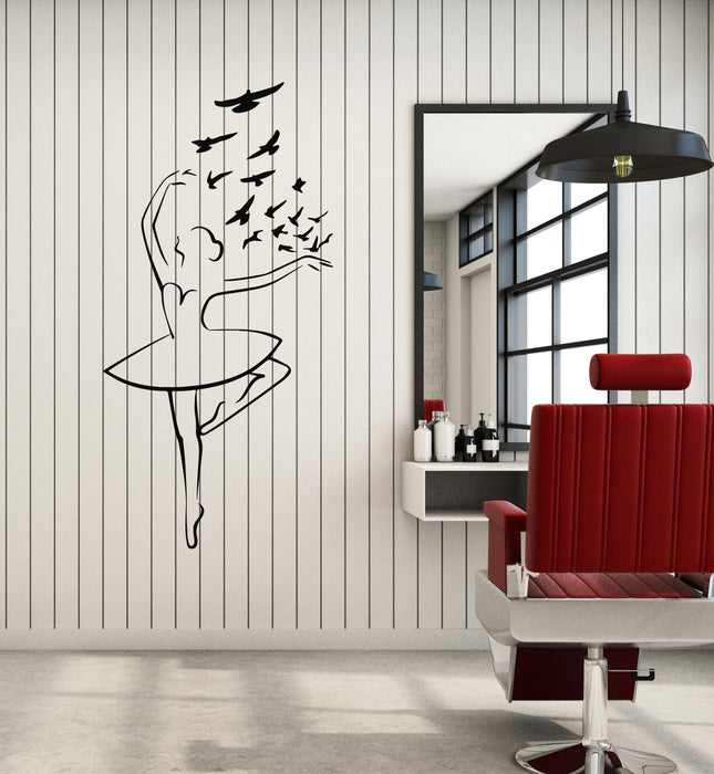 Vinyl Wall Decal Girl Ballerina Dance Pose Ballet Studio Birds Patterns Stickers Mural (g7891)