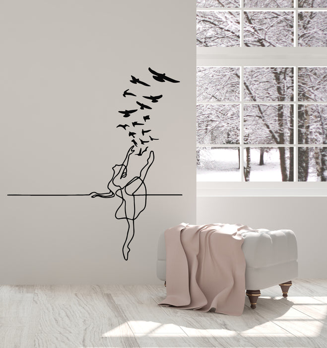 Vinyl Wall Decal Ballet Studio Silhouette Dancing Ballerina Flying Birds Stickers Mural (g7113)