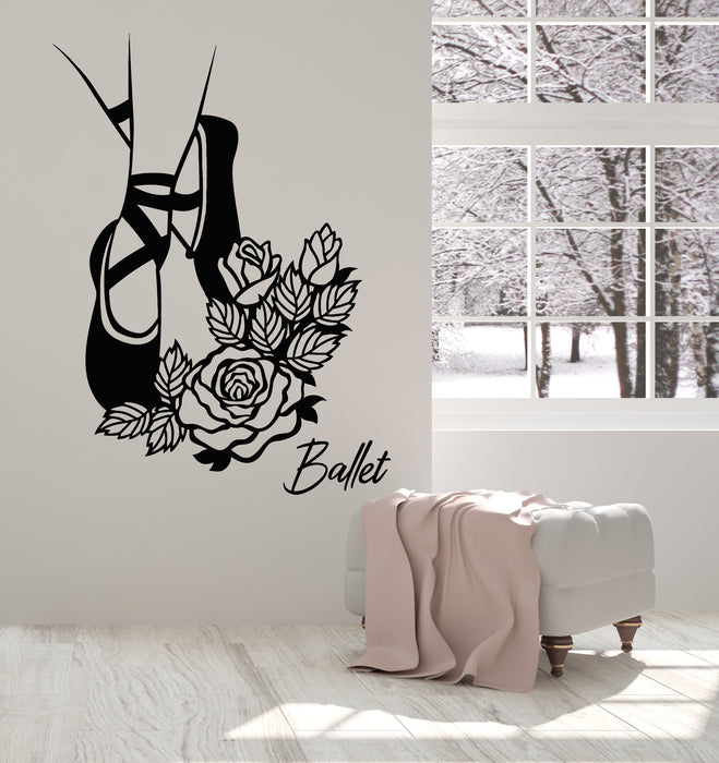 Vinyl Wall Decal Ballet Studio Ballerina Pointe Shoes Flowers Stickers Mural (g7242)