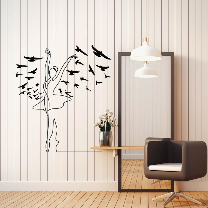 Vinyl Wall Decal Ballet Silhouette Dancing Ballerina Flying Birds Patterns Stickers Mural (g8174)