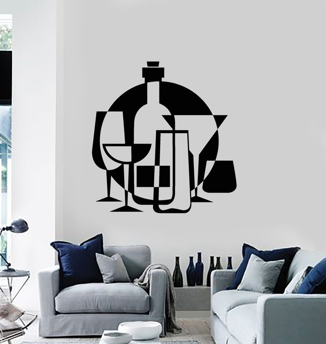 Vinyl Wall Decal Alcohol Drink Bar Wine Glass Bottle Kitchen Decor Stickers Mural (g1157)