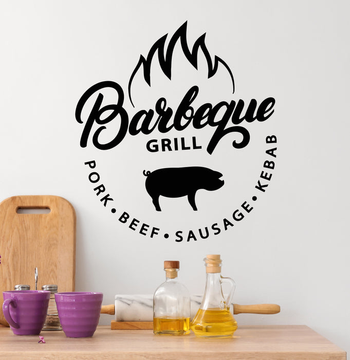 Vinyl Wall Decal Barbeque Grill Bar Pork Beef Sausage Kebab Stickers Mural (g5262)