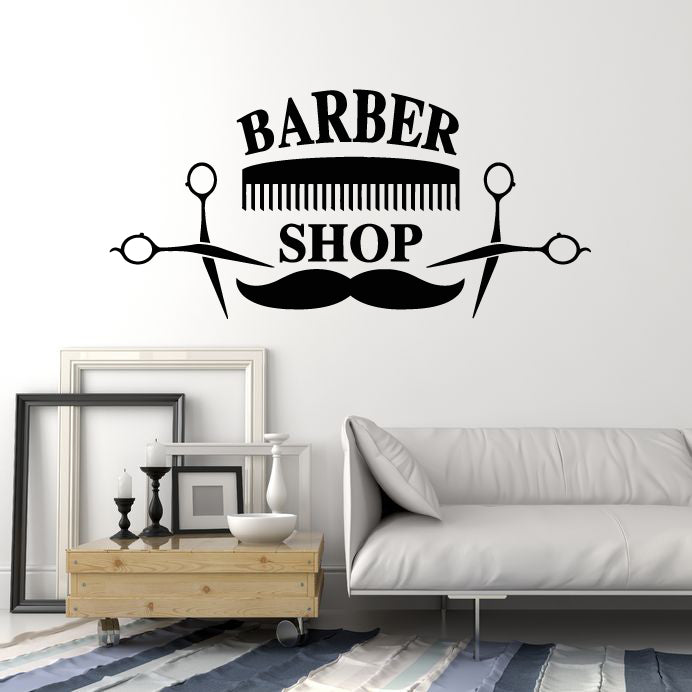 Vinyl Wall Decal Barber Beauty Scissors Mustache Barbershop Hair Salon Stickers Mural (g217)