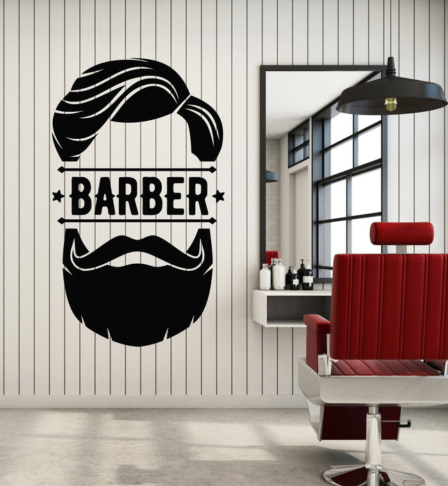 Vinyl Wall Decal Barber Icon Man's Hair Salon Shaving Mustache Stickers Mural (g2583)