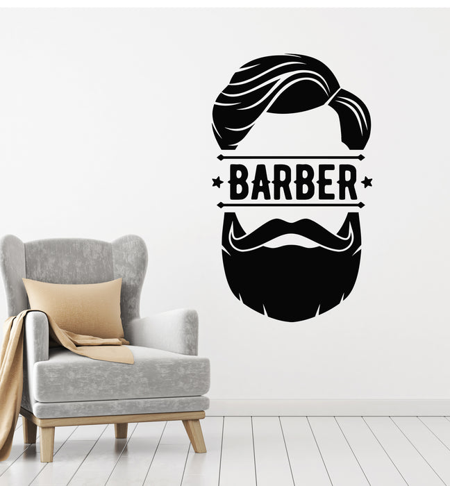 Vinyl Wall Decal Barber Icon Man's Hair Salon Shaving Mustache Stickers Mural (g2583)