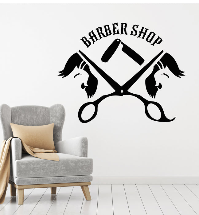 Vinyl Wall Decal Haircuts Shaves Barber Shop Tools Elements Hair Stickers Mural (g2667)