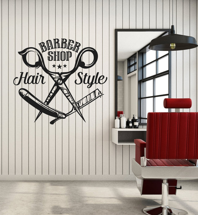 Vinyl Wall Decal Barbershop Scissors Hair Style Stylist Hairdresser Window Stickers Mural (ig5585)