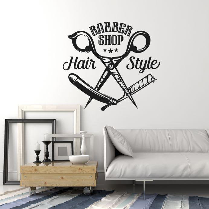 Vinyl Wall Decal Barbershop Scissors Hair Style Stylist Hairdresser Window Stickers Mural (ig5585)