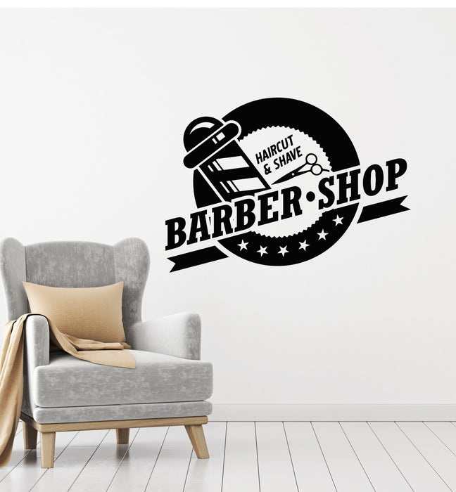 Vinyl Wall Decal Haircut Shave Barber Shop Inscription Scissors Stickers Mural (g1329)