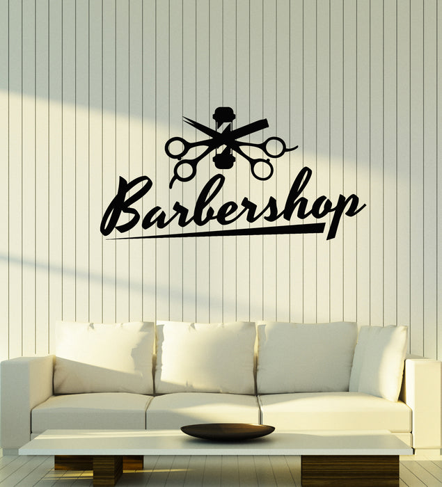 Vinyl Wall Decal Barbershop Haircuts And Shaves Scissors Hair Salon Stickers Mural (g1533)