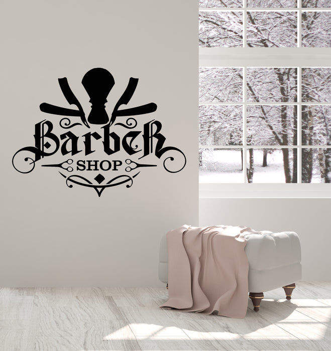 Vinyl Wall Decal Barber Shop Salon Men's Haircut Straight Razor Stickers Mural (g169)