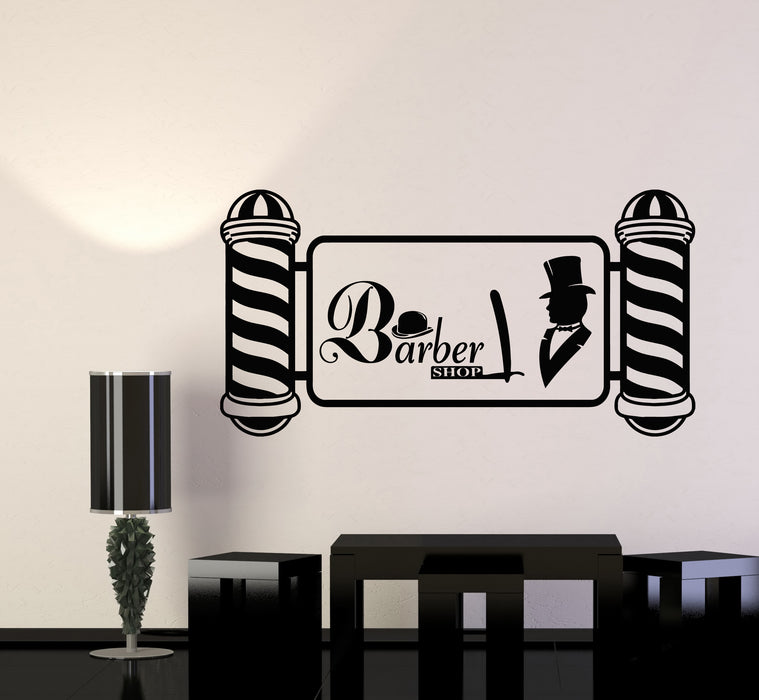 Vinyl Wall Decal Barbershop Man's Hair Cutting Hat Barber Shop Stickers Mural (g216)