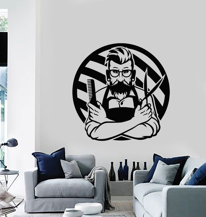 Vinyl Wall Decal Bearded Man Hairdresser Hair Haircut Barber Salon Stickers Mural (g243)